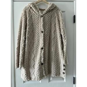 Emery Rose Cardigan Womens Buttpn Front Hooded Long Sleeve Duster Cozy Beige XL